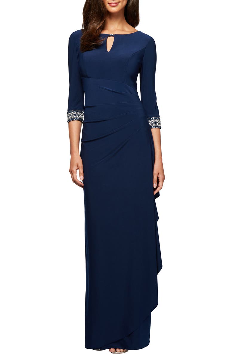 Alex Evenings Jeweled Cuff Column Formal Gown, Main, color, Cobalt