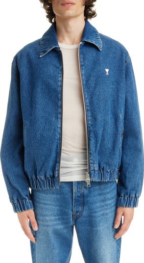 AMI PARIS Ami de Coeur Logo Plaque Zip Denim Jacket | Nordstrom AMI PARIS Ami de Coeur Logo Plaque Zip Denim Jacket | Nordstrom