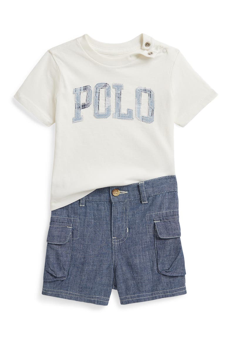 Jersey T-Shirt & Chambray Shorts Set, Main, color, DECKWASH WHITE