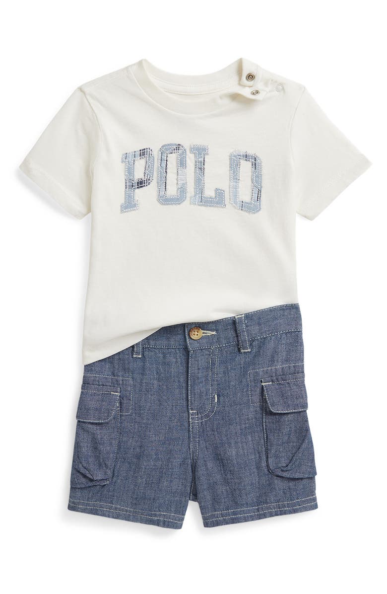 Ralph Lauren Jersey T-Shirt & Chambray Shorts Set, Main, color, Deckwash White