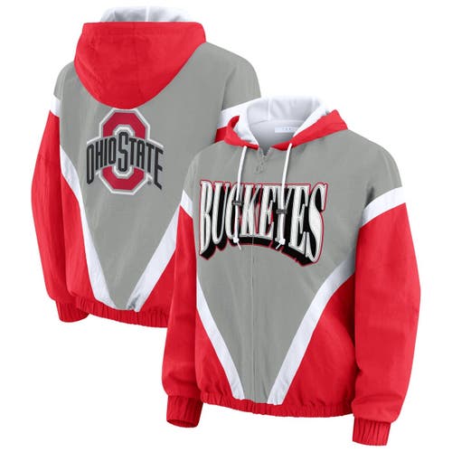 Wear By Erin Andrews Scarlet/gray Ohio State Buckeyes Colorblock Full-zip Hoodie Windbreaker Jacket In Multi