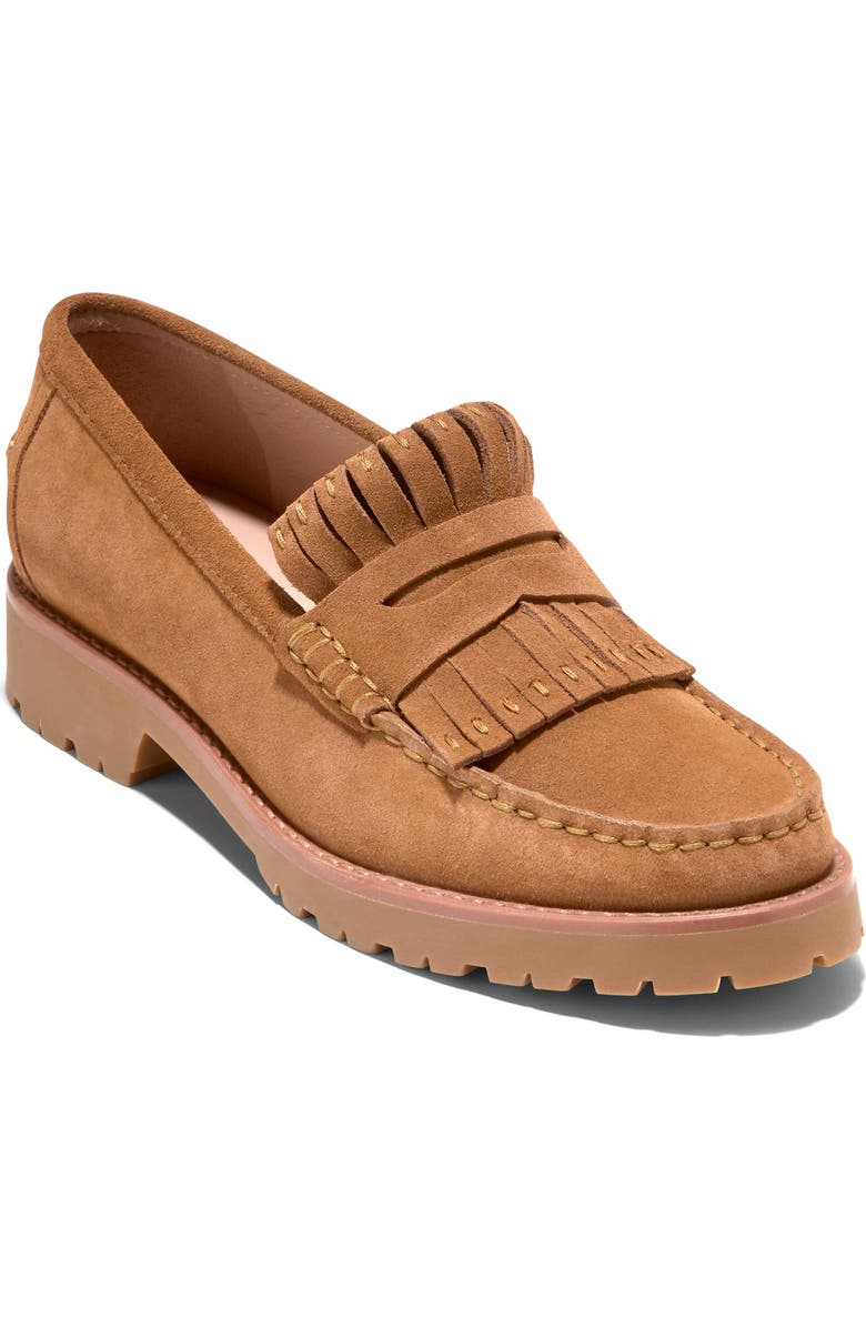 Cole Haan Treena Lug Sole Kiltie Loafer, Main, color, Golden Honey Cow Suede