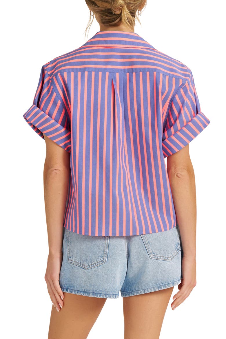 Chamber Directional Stripe Cotton Blend Button-Up Shirt, Alternate, color, FLAMINGO/ BLUE