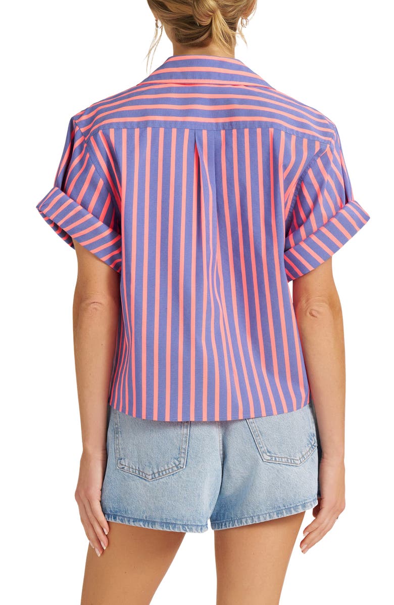 matty m. Chamber Directional Stripe Cotton Blend Button-Up Shirt, Alternate, color, Flamingo/ Blue