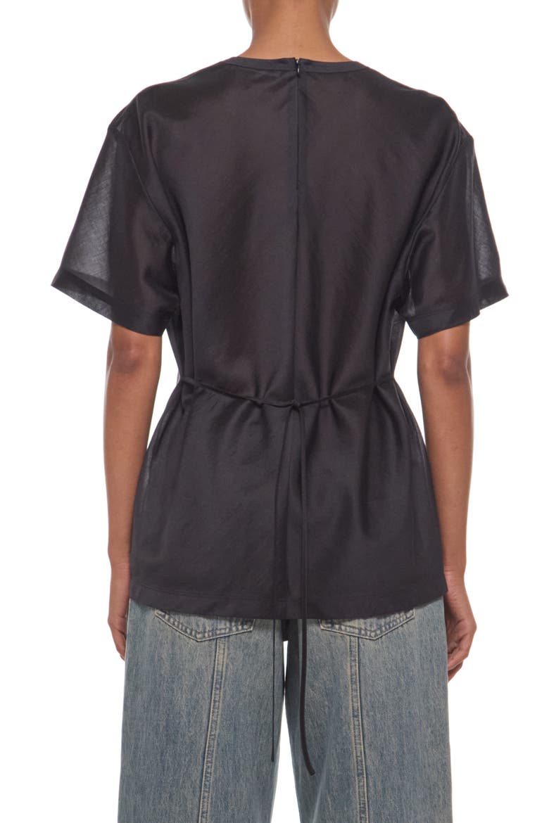 Sheer Tie Waist T-Shirt, Alternate, color, BLACK