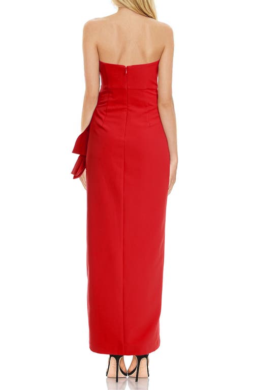 Jewel Badgley Mischka Side Bow Strapless Gown In Red