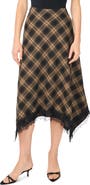 1.STATE Plaid Lace Trim Asymmetric Midi Skirt