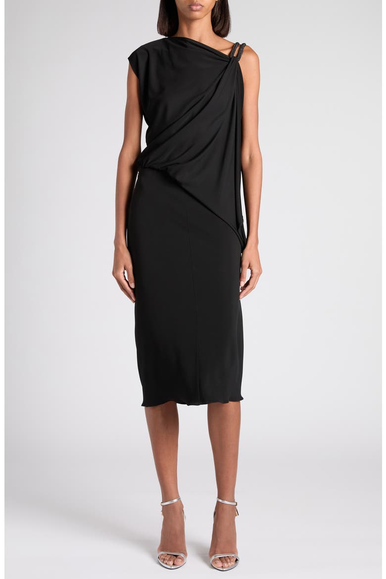 Pavé Strap Crepe Jersey Cocktail Dress, Main, color, BLACK