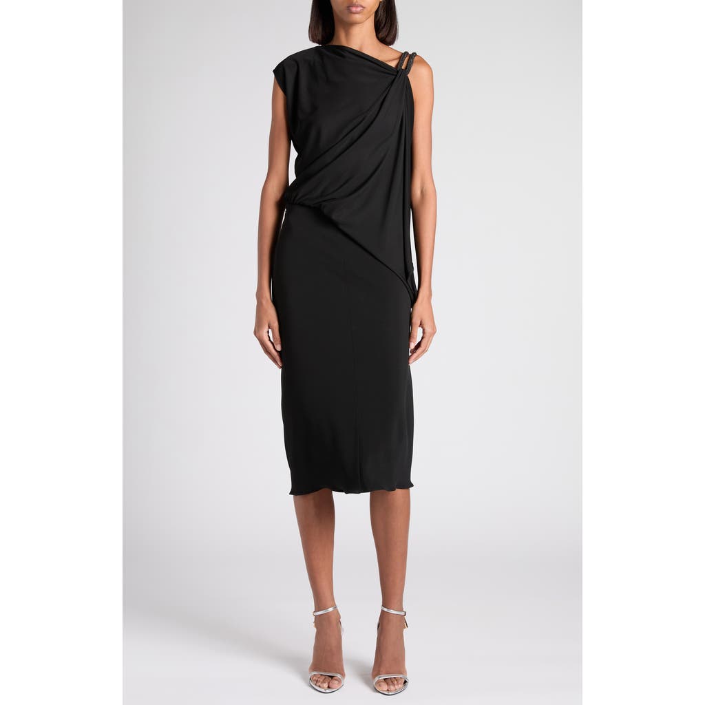 Tom Ford Asymmetric Draped Embellished Jersey Midi Dress In Black