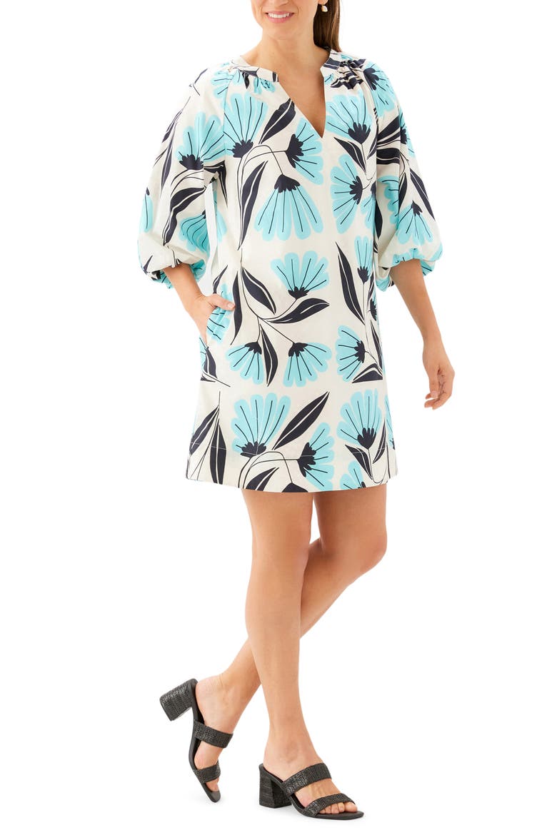 Puff Sleeve Cotton Peasant Minidress, Alternate, color, PRINT