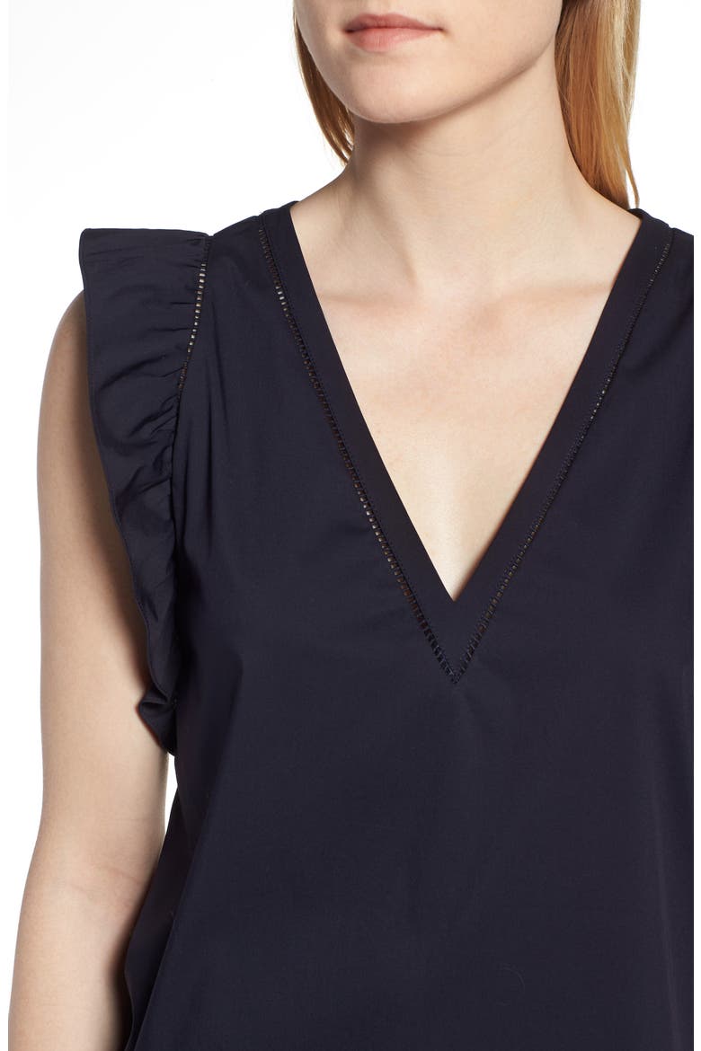 Ruffle Cotton Poplin Blend Top, Alternate, color, NAVY NIGHT