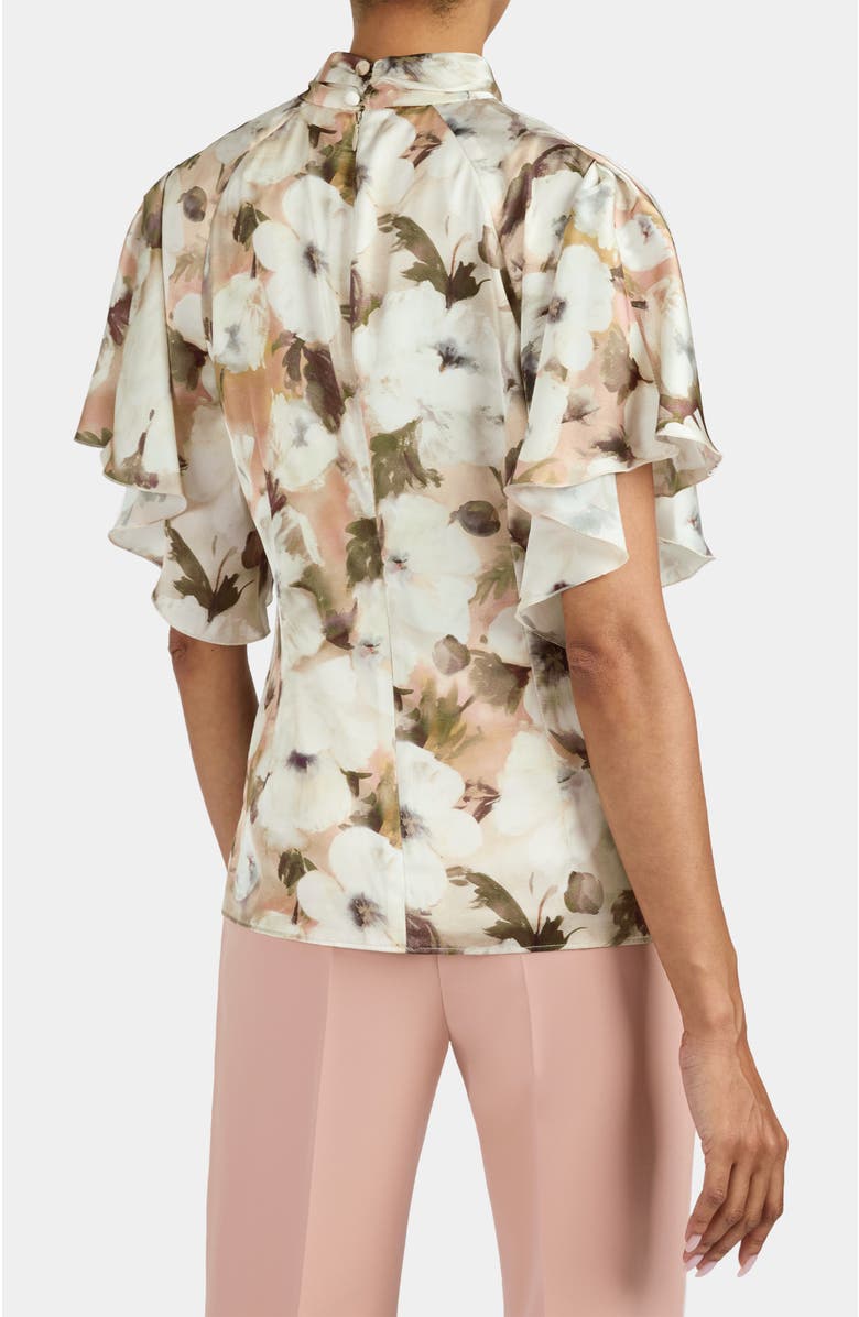 Santorelli Joyce Mock Neck Blouse in Floral Georgette, Alternate, color, Peach Whip