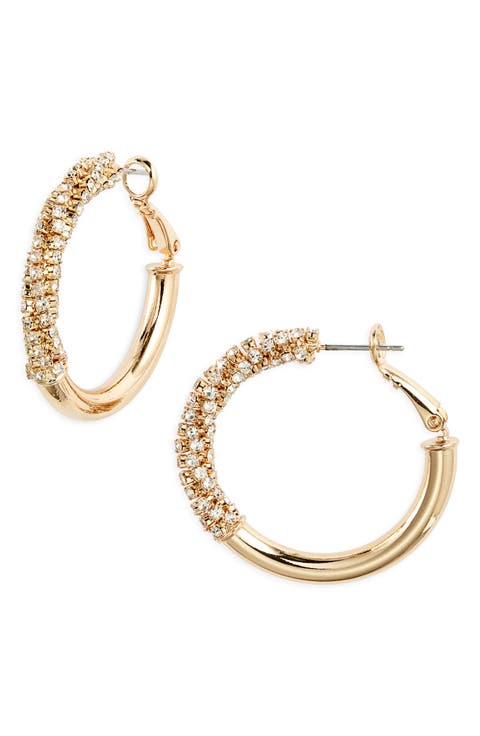 Polished Rhinestone Tube Hoop Earrings