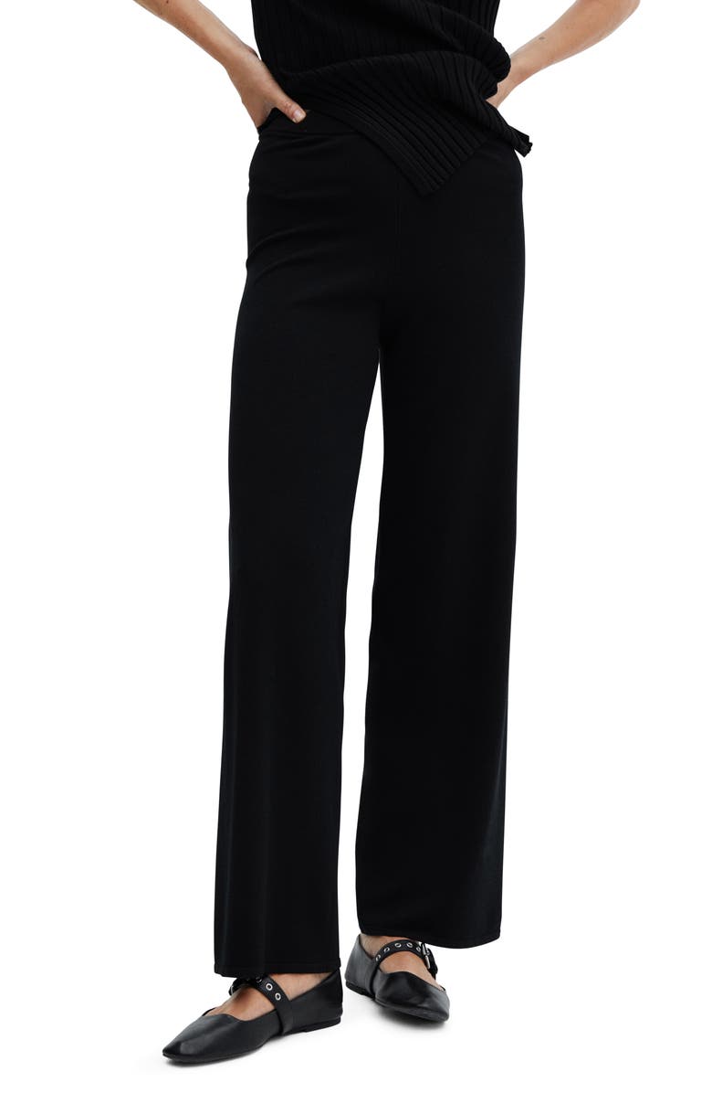 MANGO High Waist Wide Leg Knit Pants, Main, color, Black