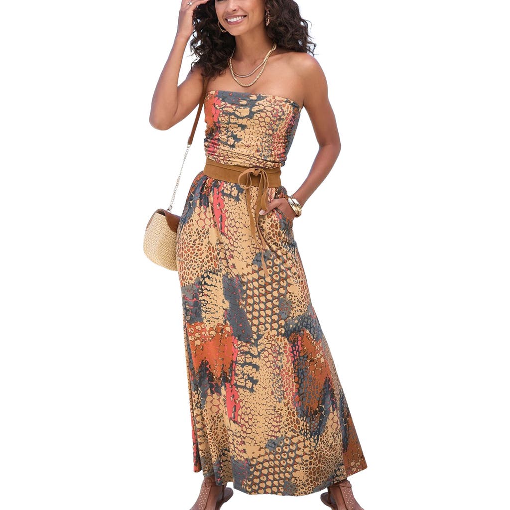 Lascana Bandeau Maxi Dress In Orange Multi