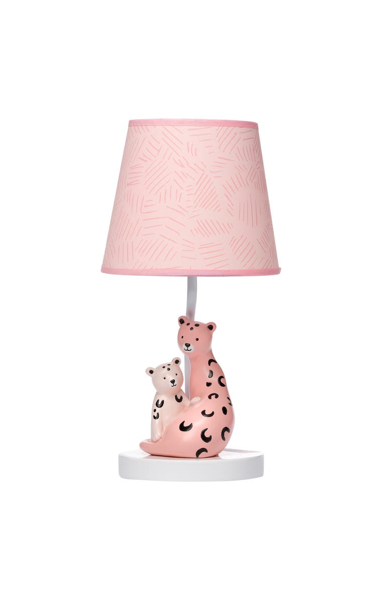 Lambs & Ivy Enchanted Safari Leopard Lamp with Shade & Bulb, Main, color, Coral