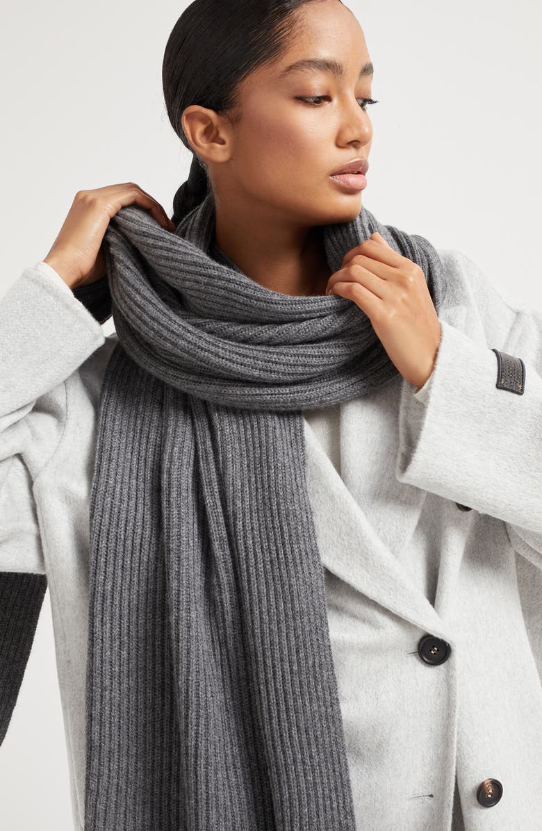 Brunello Cucinelli Knit scarf, Alternate, color, Medium Grey
