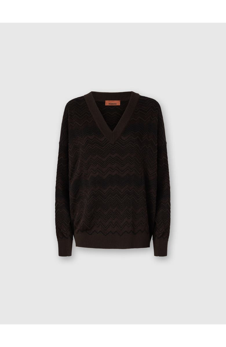 Missoni Oversized V-neck Sweater In Chevron Pattern, Main, color, Brown