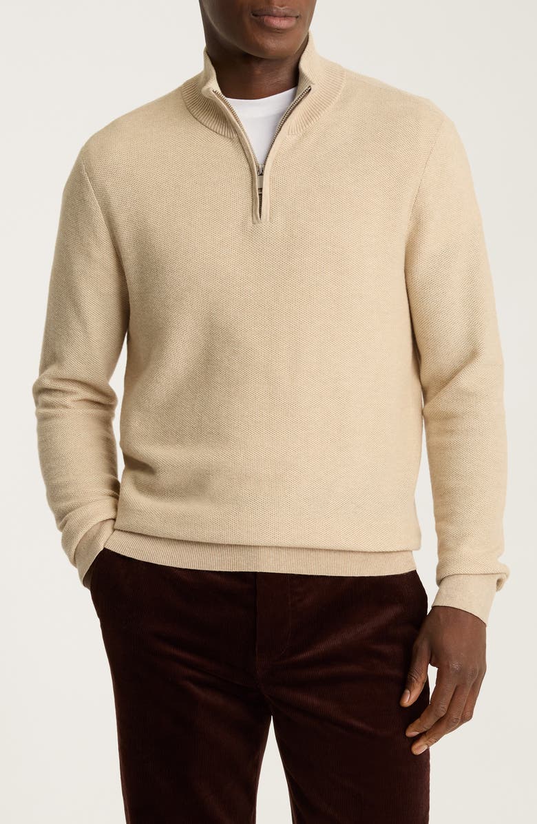 Bonobos Honeycomb Cotton & Cashmere Quarter Zip Sweater, Main, color, Full Cream Sable