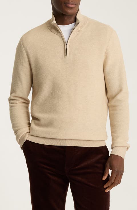 Honeycomb Cotton & Cashmere Quarter Zip Sweater
