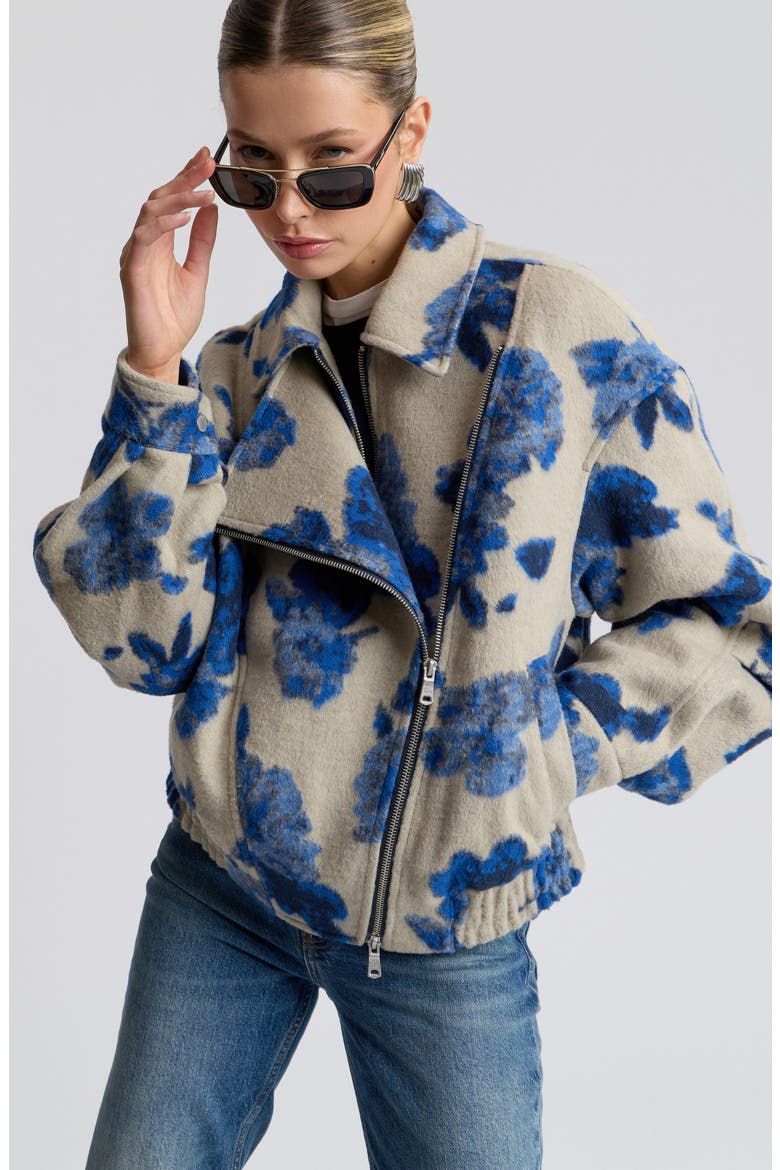 Floral Jacquard Layered Bomber Jacket, Alternate, color, ASH / ROYAL BLUE FLORAL