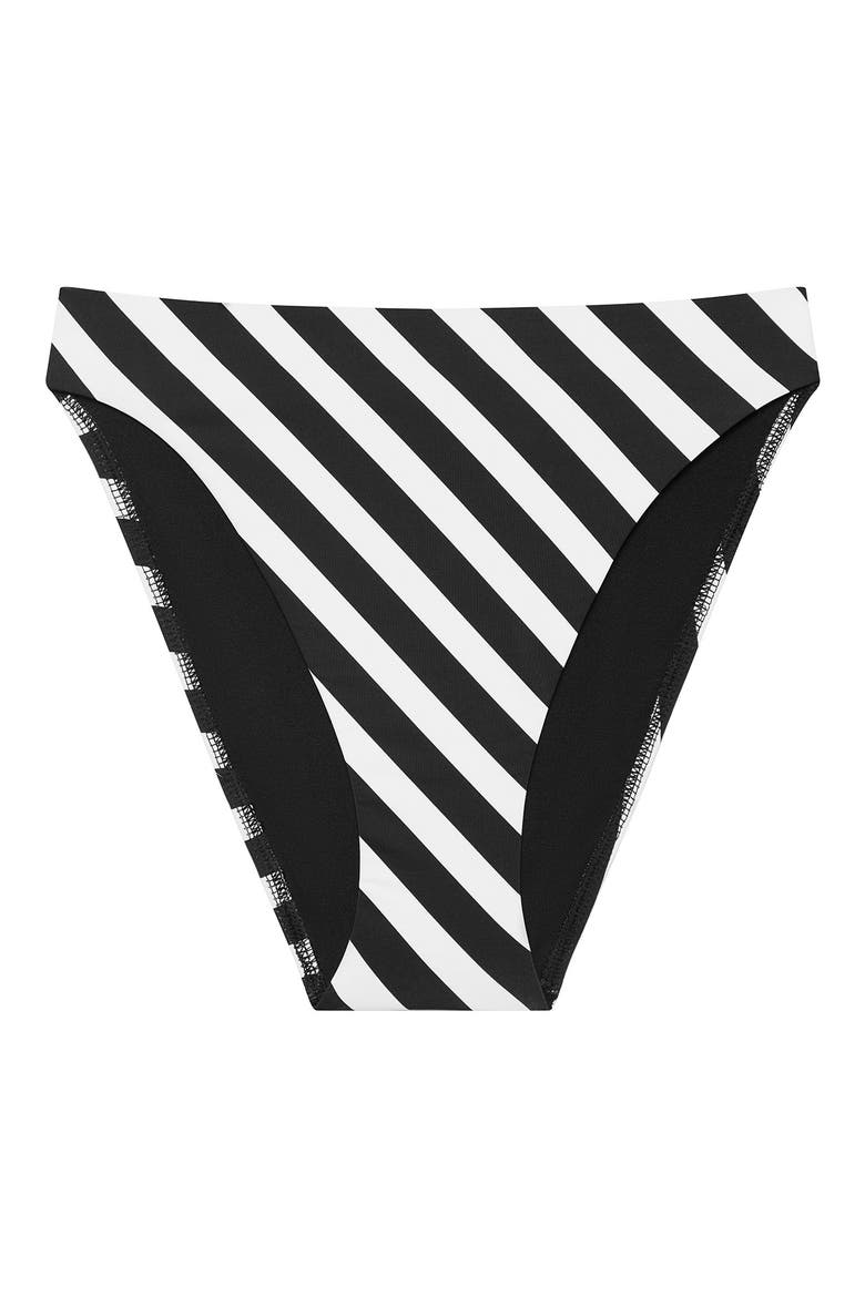 Stripe High Leg Bikini Bottoms, Alternate, color, BLACK/ WHITE