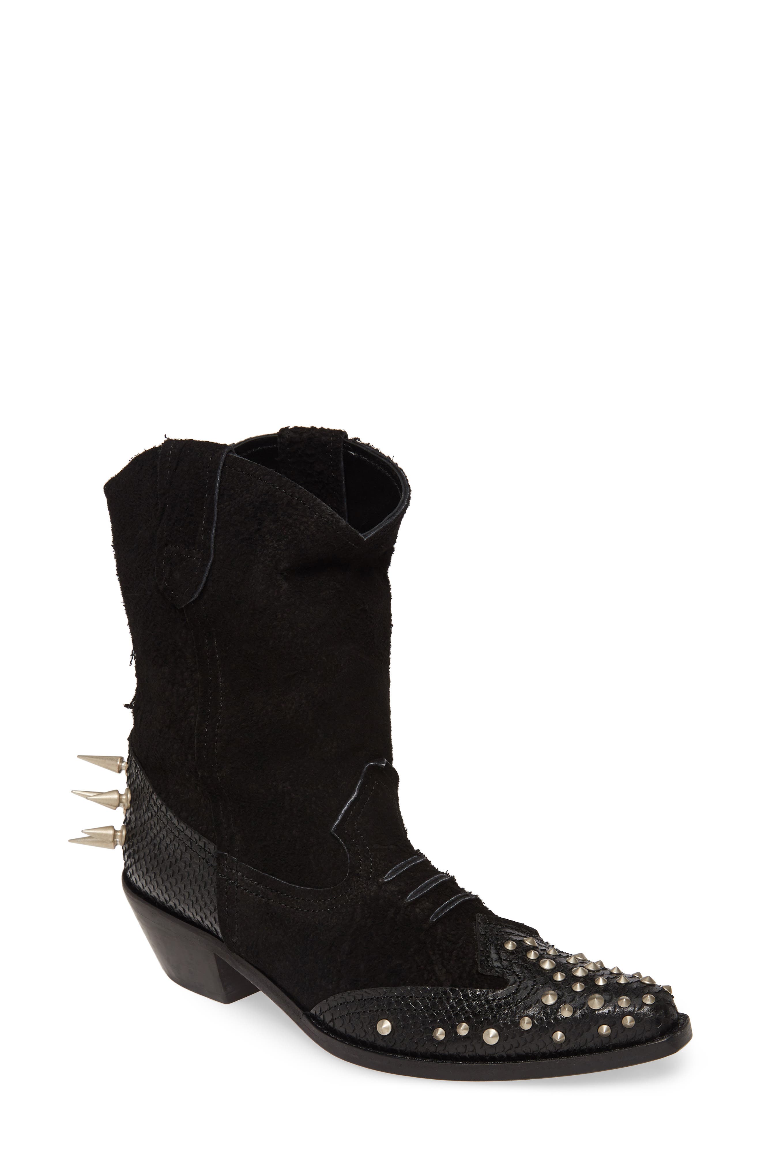 Spiked Ankle Cowboy Boots, Main, color, BLACK