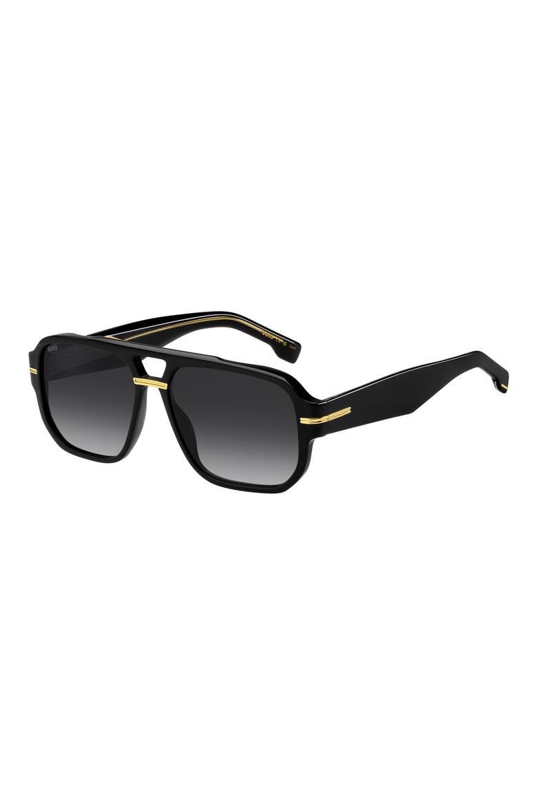 57mm Rectangular Sunglasses, Alternate, color, BLACK/ BROWN SOLX