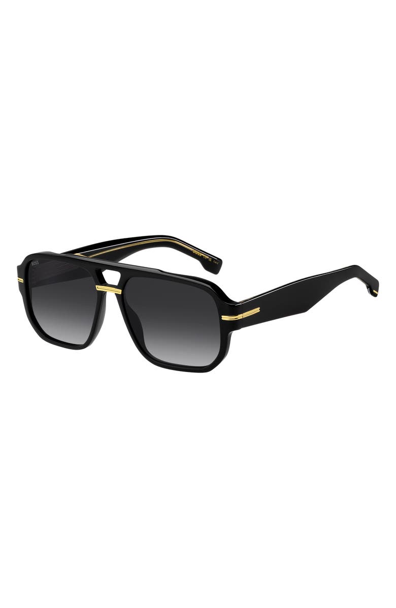 BOSS 57mm Rectangular Sunglasses, Alternate, color, Black/ Brown Solx