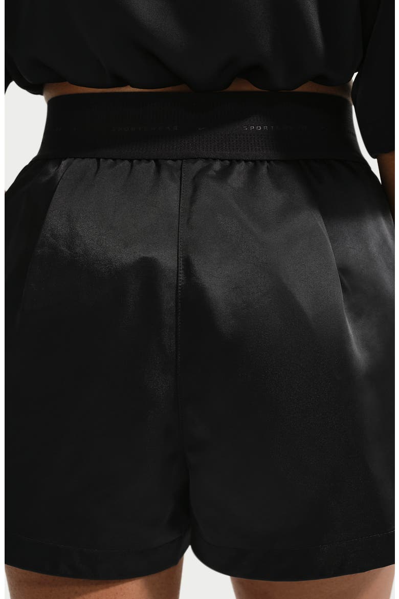 Embroidered High Waist Shorts, Alternate, color, BLACK/ BLACK