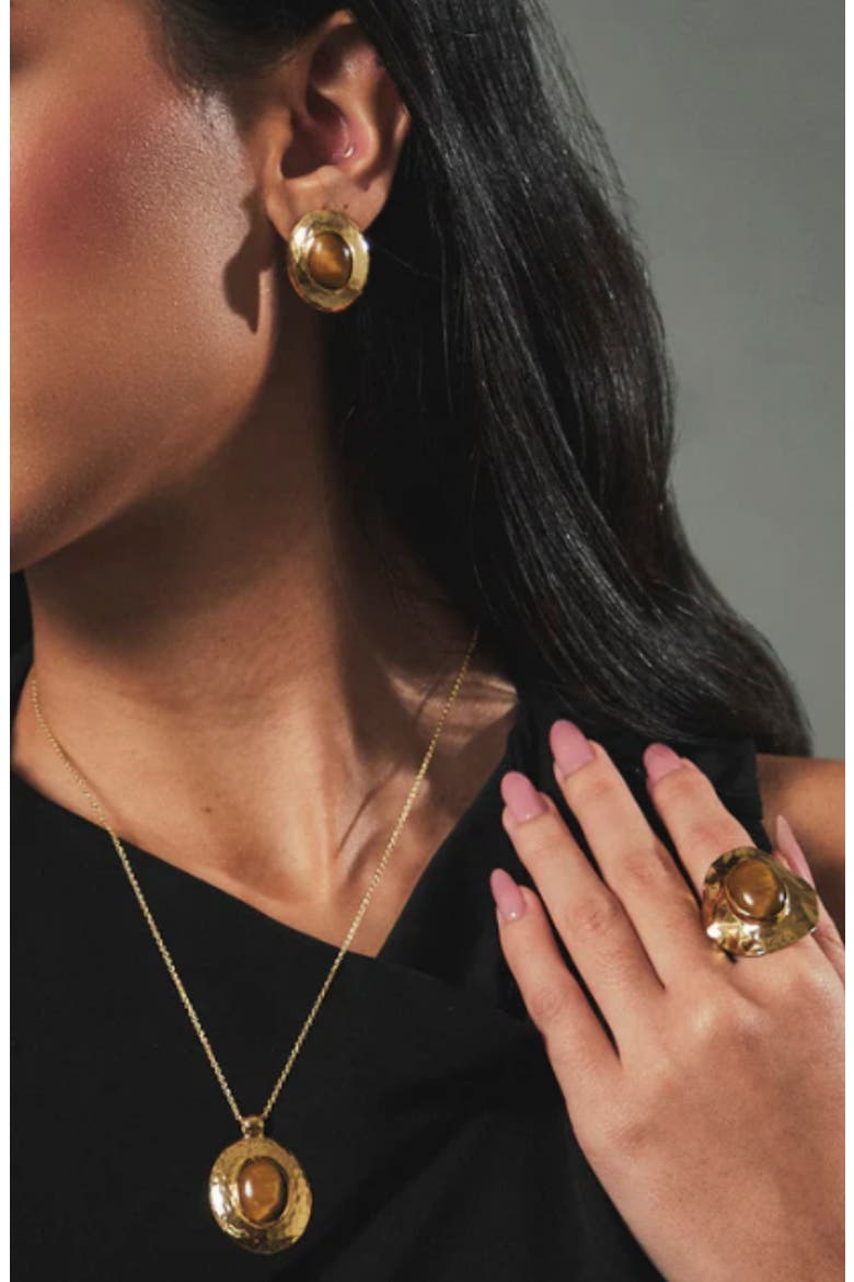 Cabochon Tiger's Eye Ring, Alternate, color, GOLD