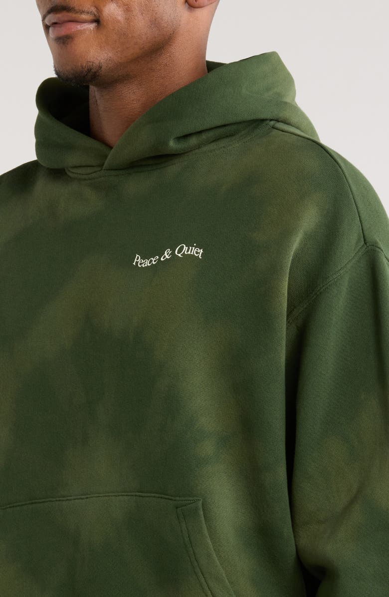 Museum of Peace & Quiet Wordmark Tie Dye Cotton Hoodie, Alternate, color, Forest