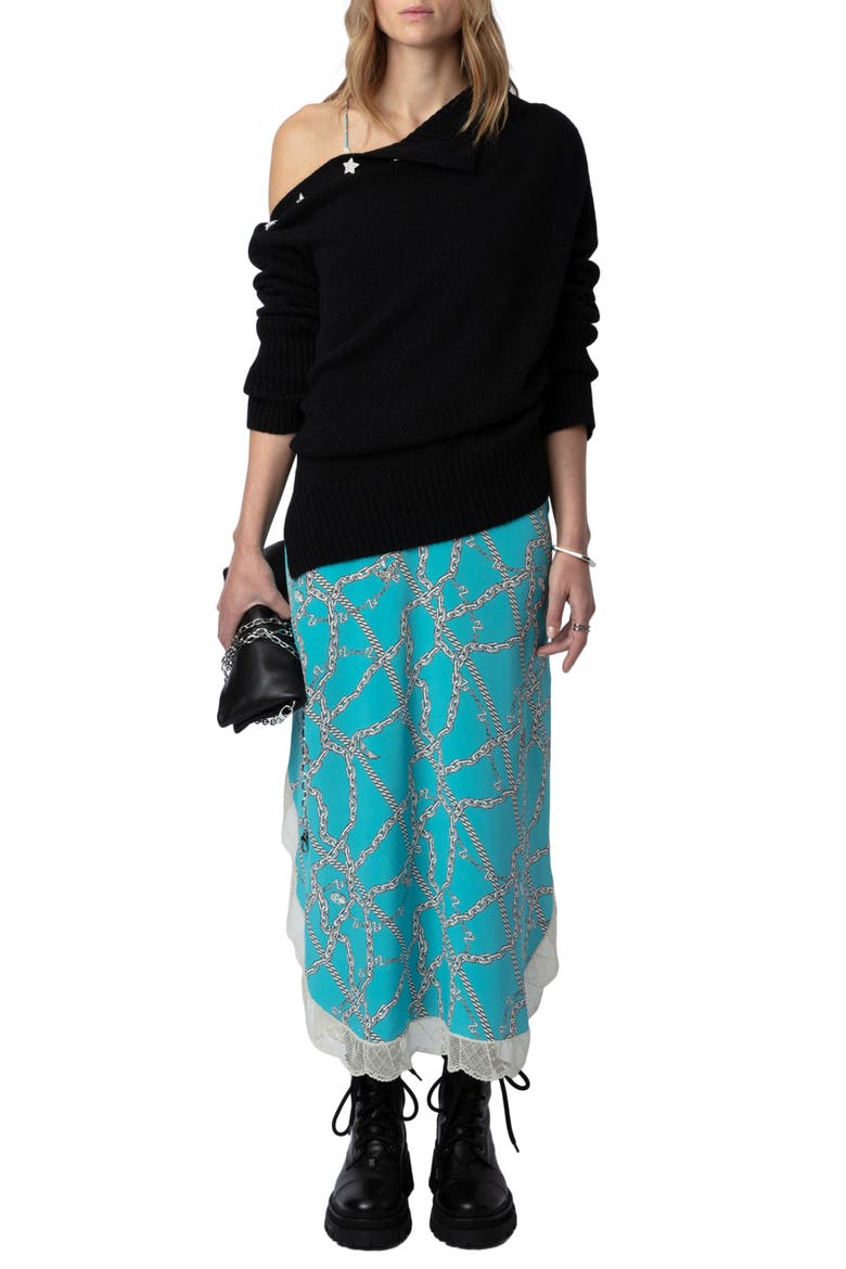 Ristyl Chaines Lace Trim Silk Maxi Dress, Alternate, color, AQUA