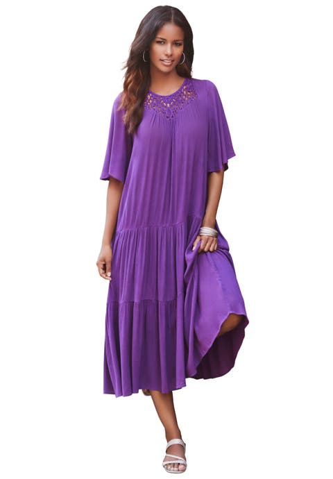 Hand-Crinkled Crochet Neck Dress (Plus)