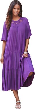 Roaman's Hand-Crinkled Crochet Neck Dress