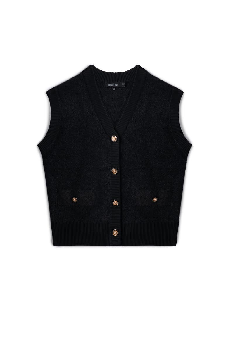 Cropped Mohair Button Front Sleeveless Cardigan, Alternate, color, Black