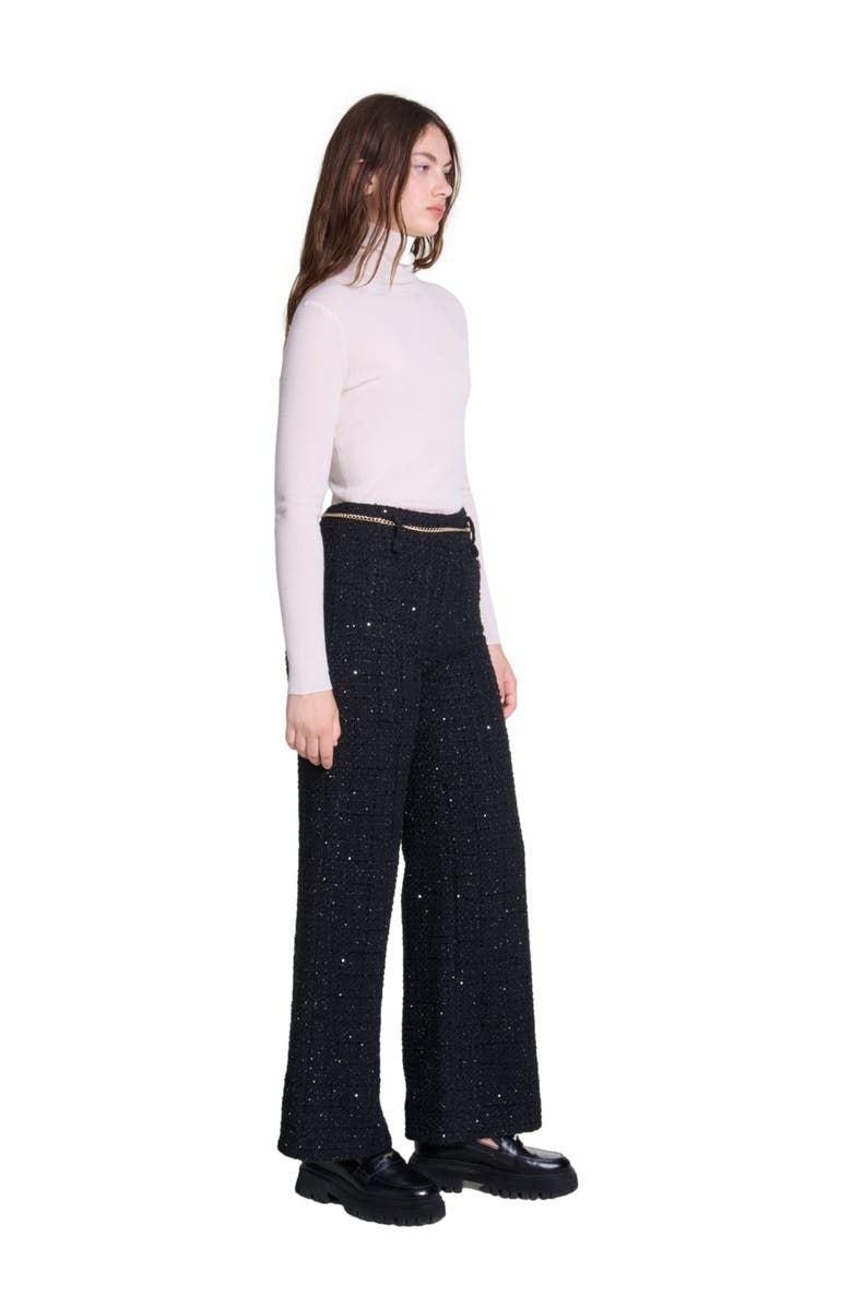 maje Sequinned tweed trousers, Alternate, color, 