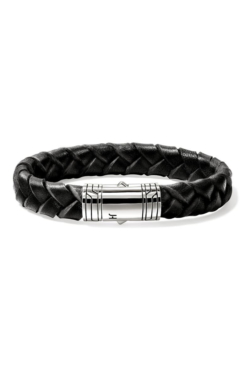 Leather & Sterling Silver Bracelet, Main, color, BLACK/ SILVER