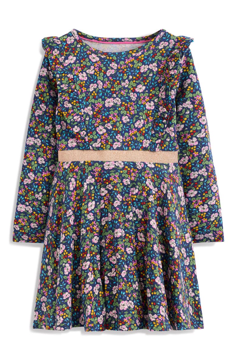 Kids' Floral Long Sleeve Cotton Jersey Dress, Main, color, STARBOARD BLUE BERRY FLORAL
