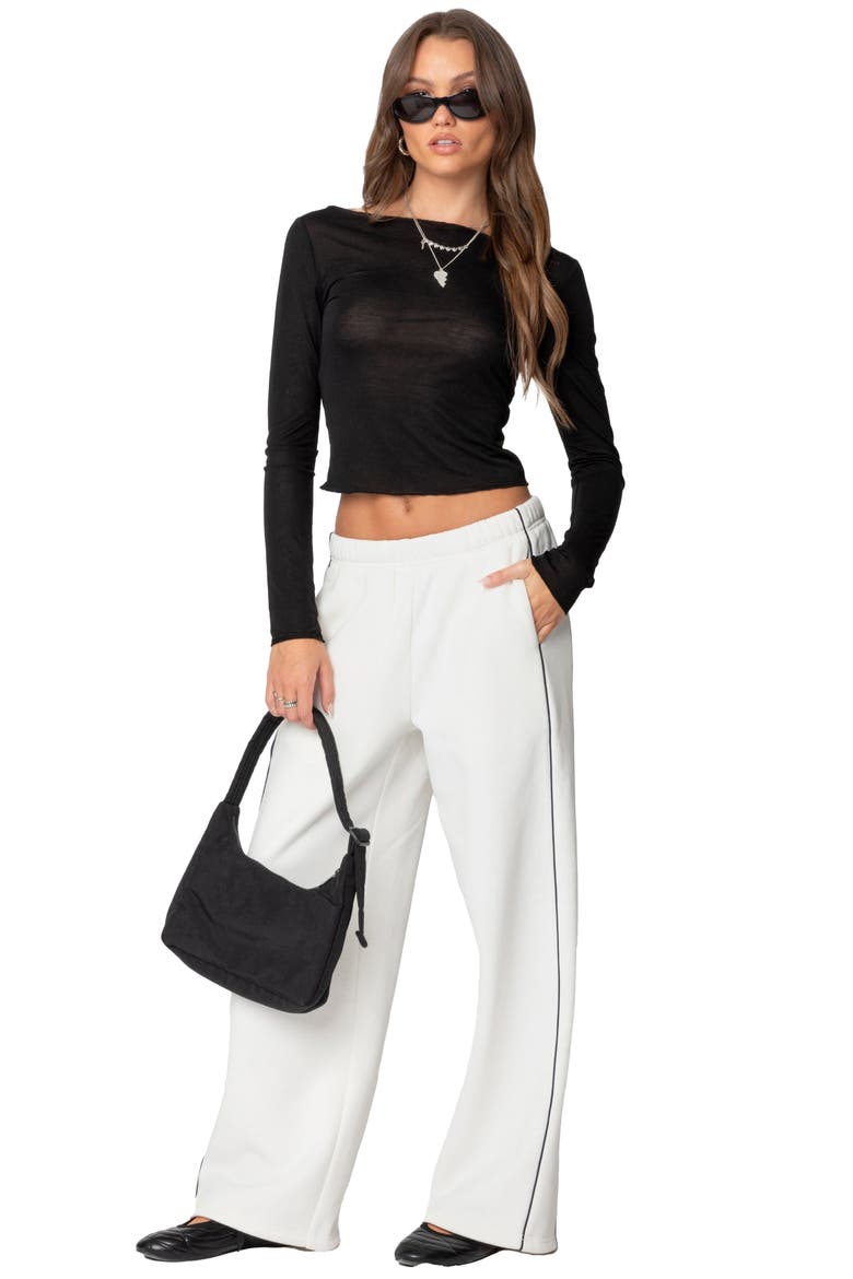 Rach Semisheer Boat Neck Top, Alternate, color, BLACK
