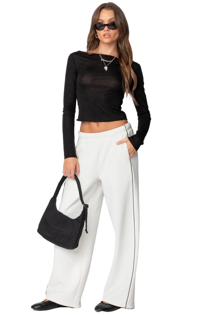 EDIKTED Rach Semisheer Boat Neck Top, Alternate, color, Black