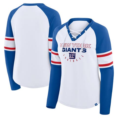 Women's Fanatics White/Royal New York Giants Redzone Blitz Package Raglan Lace-Up V-Neck Long Sleeve T-Shirt