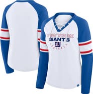 FANATICS Women's Fanatics White/Royal New York Giants Redzone Blitz Package Raglan Lace-Up V-Neck Long Sleeve T-Shirt