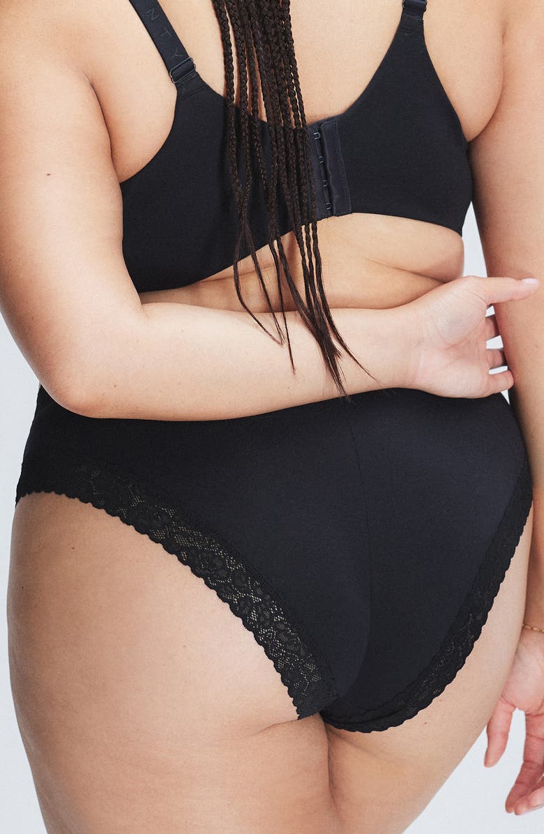 SAVAGE X FENTY Essentials Lace Trim Stretch Cotton Cheeky Briefs, Alternate, color, Black Caviar