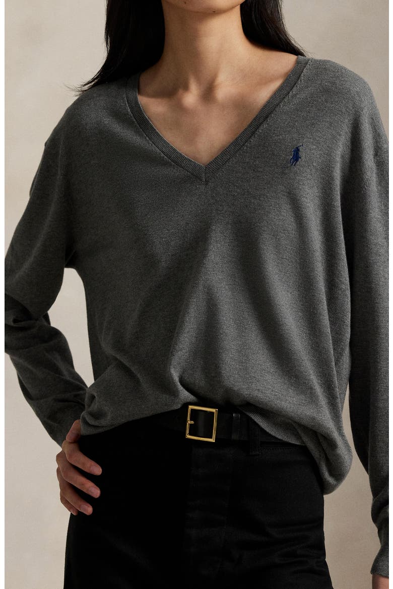 Relaxed Cotton V-Neck Sweater, Alternate, color, ANTIQUE HEATHER