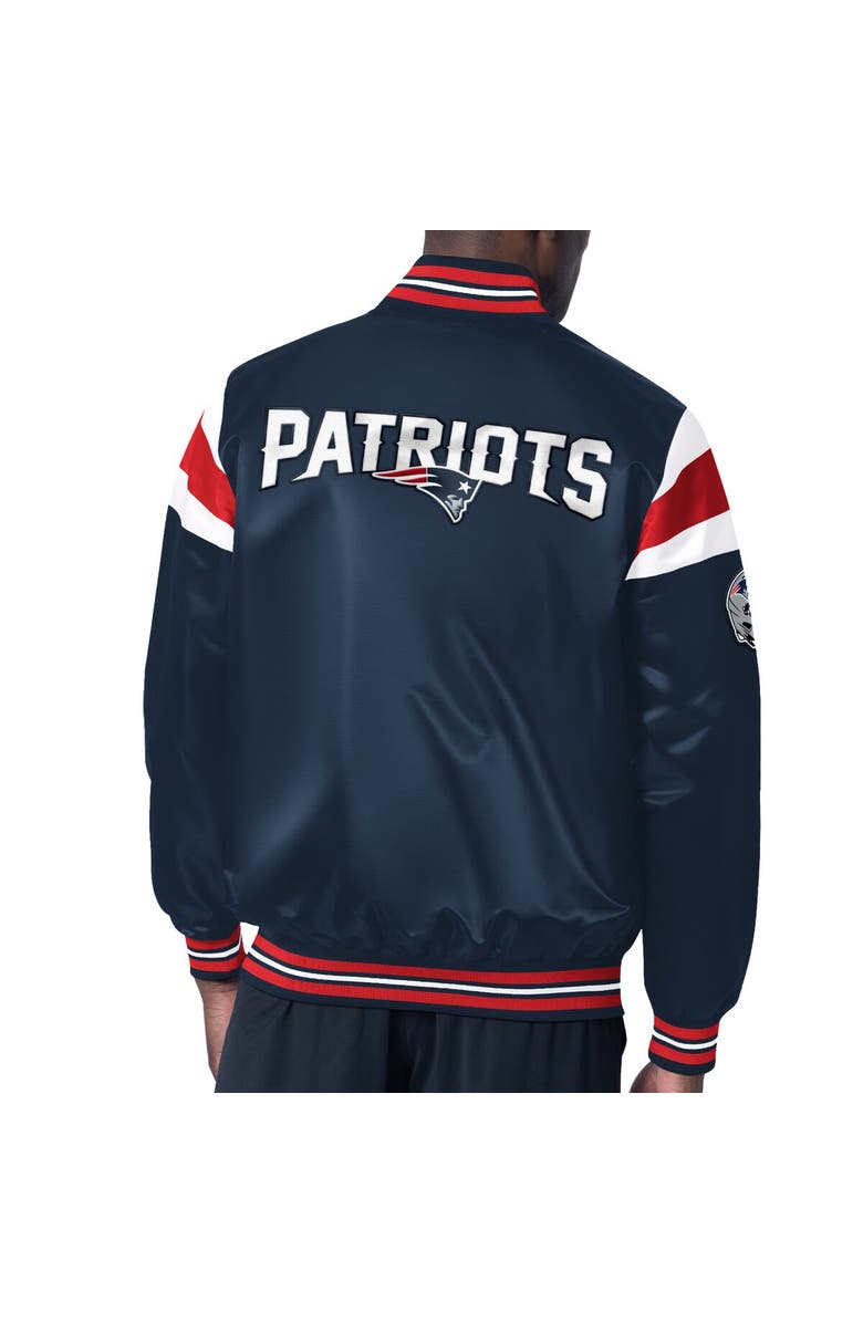 STARTER Men's Starter Navy New England Patriots Satin Full-Snap Varsity Jacket, Alternate, color, 