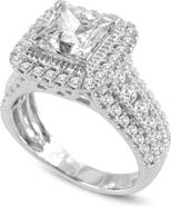 LuvMyJewelry Miroslava 14K White Gold Princess Cut Lab Grown Diamond Halo Engagement Ring - 3.85 Ct