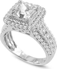 LuvMyJewelry Miroslava 14K White Gold Princess Cut Lab Grown Diamond Halo Engagement Ring - 3.85 Ct