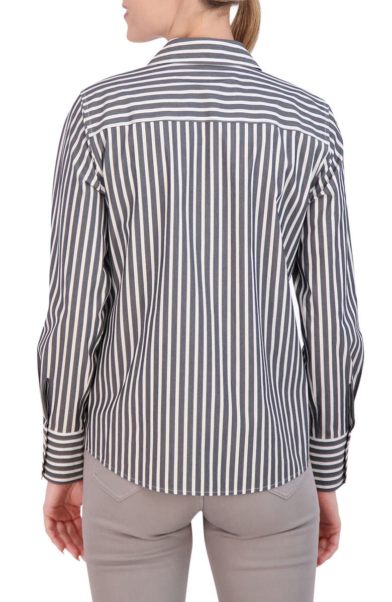 Foxcroft Mary Stripe Stretch Button-Up Shirt, Alternate, color, Black