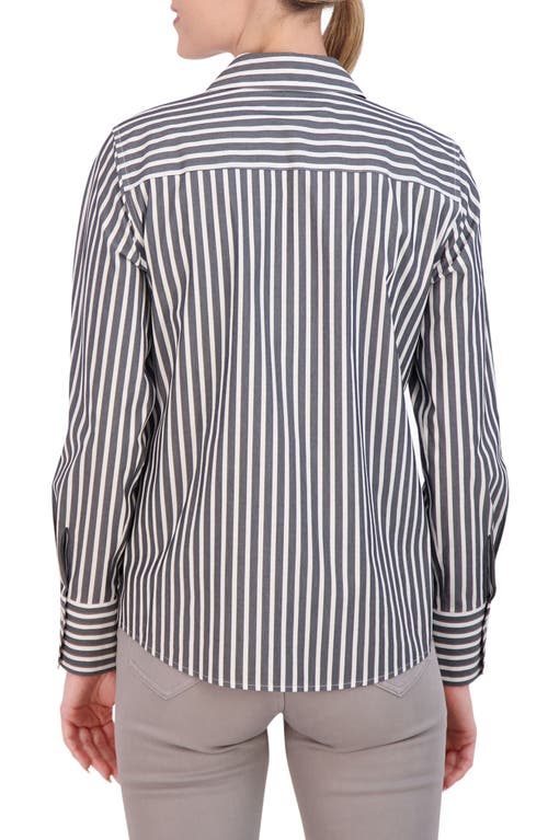 Foxcroft Mary Stripe Stretch Button-up Shirt In Black